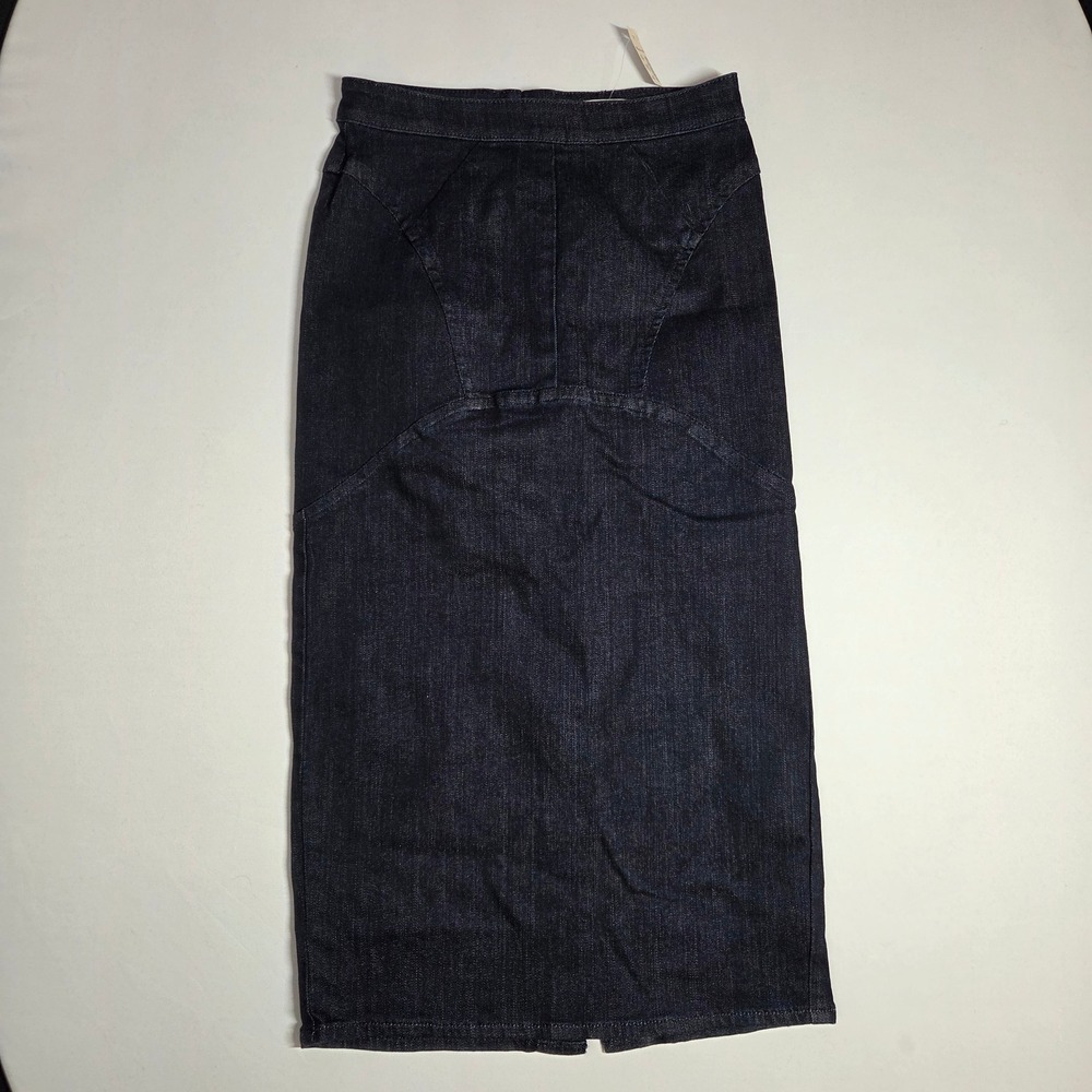 Madewell E6668 Dark Indigo Denim Midi Pencil Skirt Curved Seam Blue Womens 0 NEW